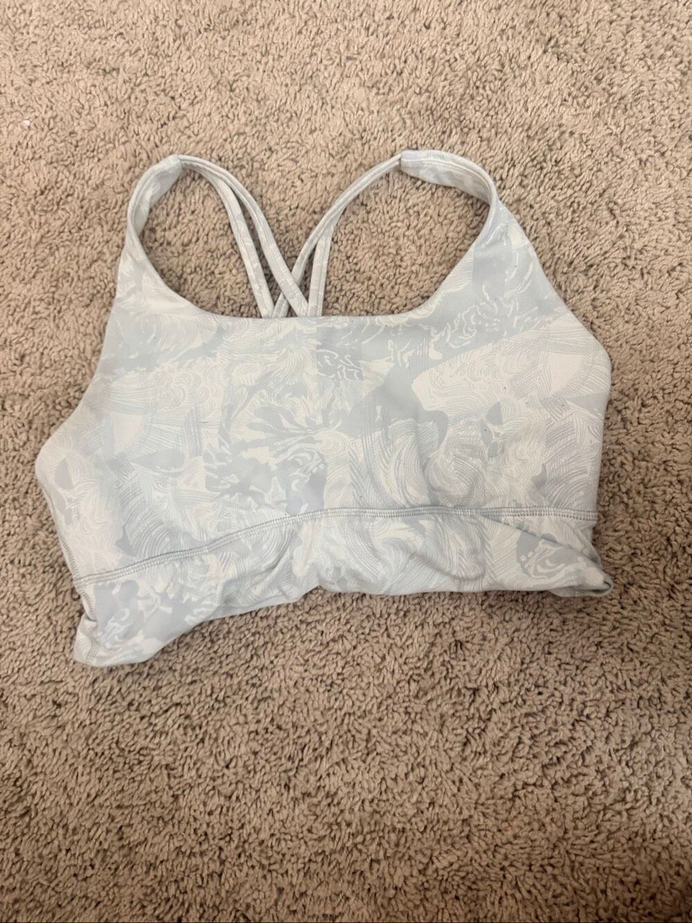 Women's Light Blue White Floral Strappy Crossback Sports Bra Yoga Gym Top XS 4